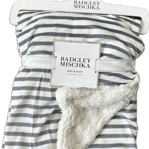 MWT Badgley Mischka Gray and White Striped Baby Blanket